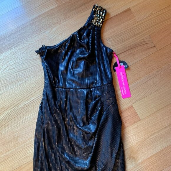 Matthew Williamson Black Sequin One Shoulder Dress - Picture 1 of 8